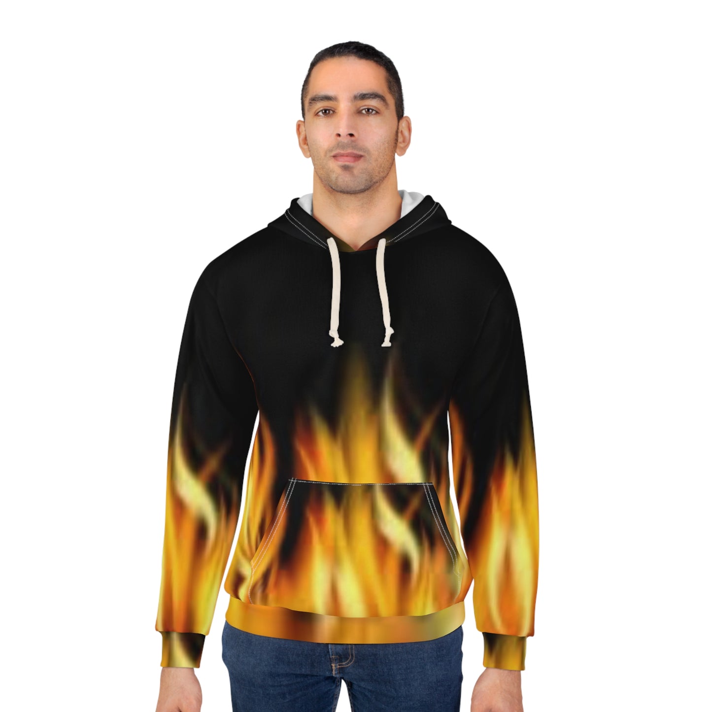Fiery Unisex Pullover Hoodie - Bold Flame Design for Comfort & Style
