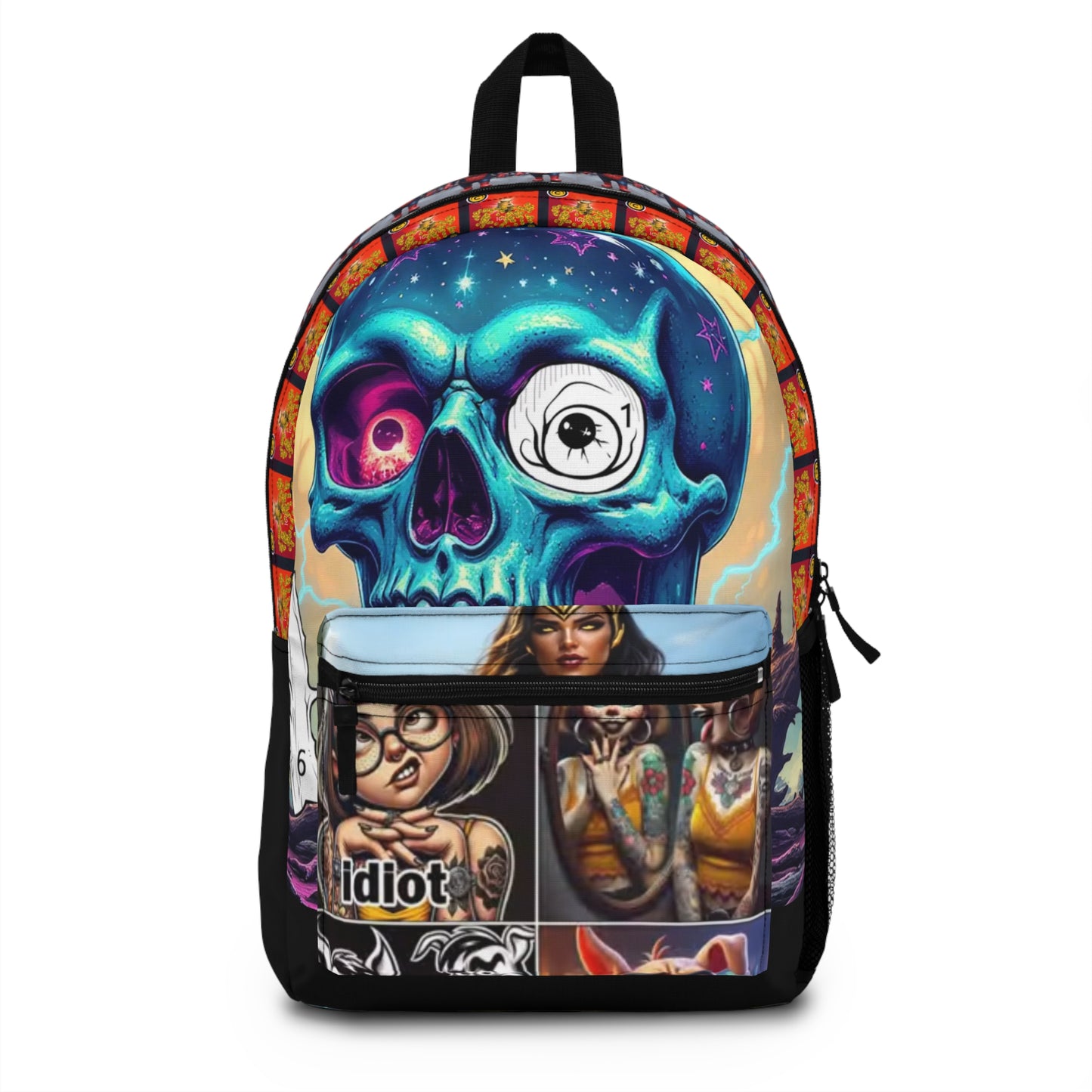 Skull Collage Backpack — Bold Graphic Streetwear Bag