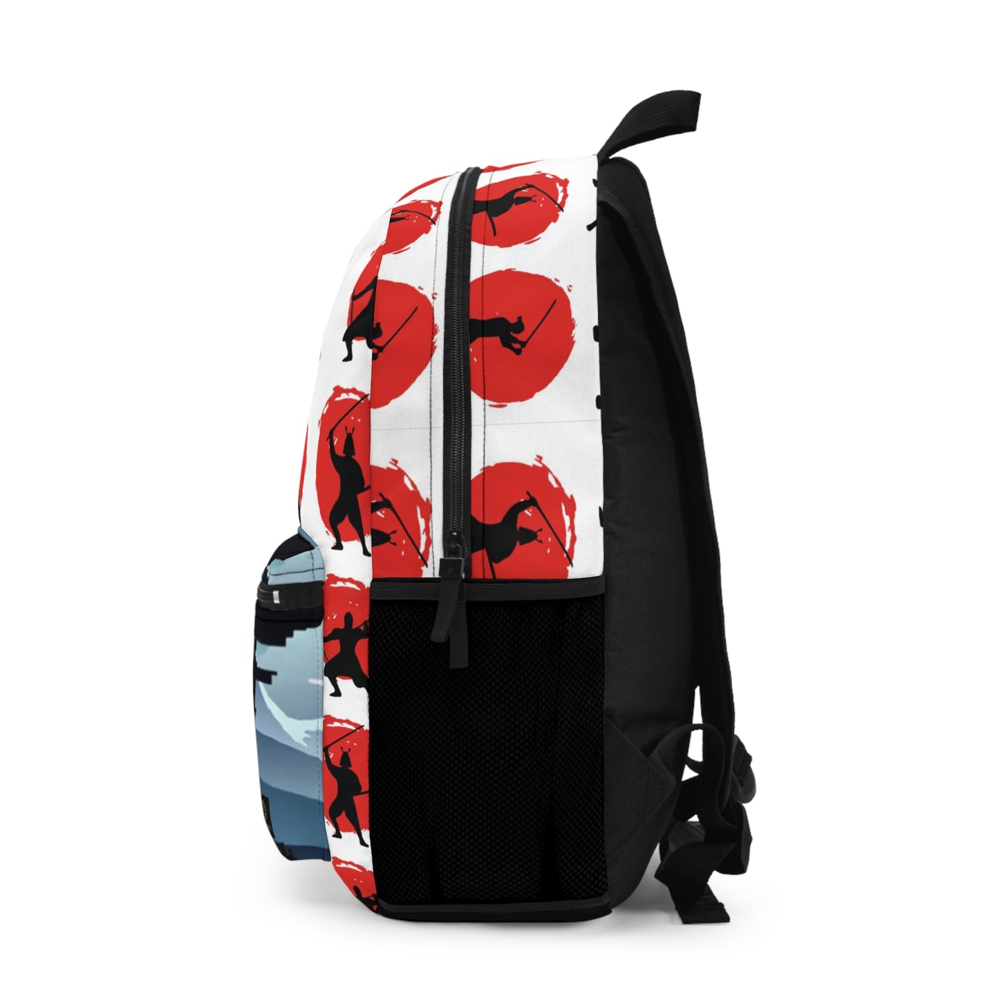 Samurai Silhouette Backpack — Japanese Torii & Red Sun Martial Arts Design
