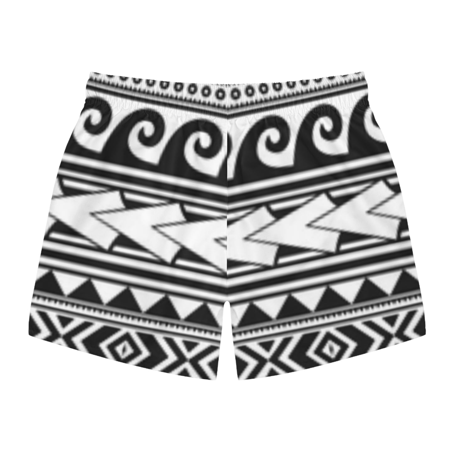 Trendy AOP Swim Trunks - Modern Black & White Pattern