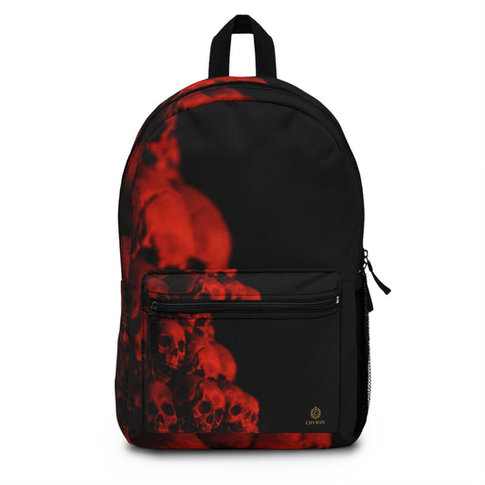 Backpack — Dark Red Skull Pattern Backpack, Gothic Halloween Daypack