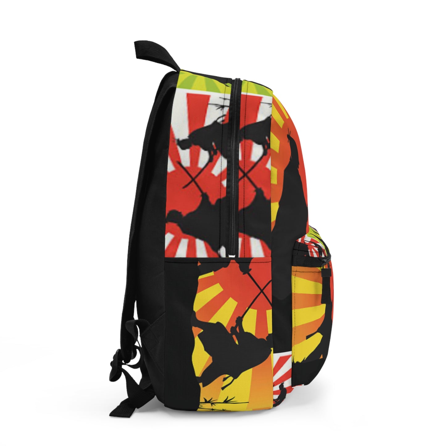 Samurai Sunset Backpack — Retro Rising Sun Swordfighter School Bag