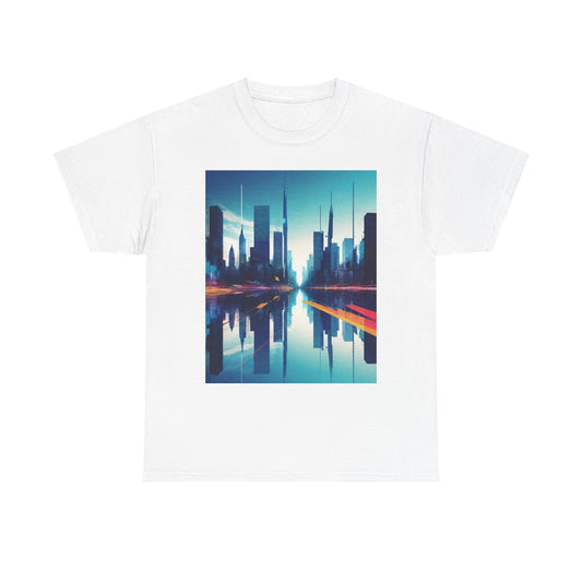 Urban Skyline Unisex Heavy Cotton Tee, Casual Wear, Streetwear Fashion, Graphic Tee, Gift for City Lovers