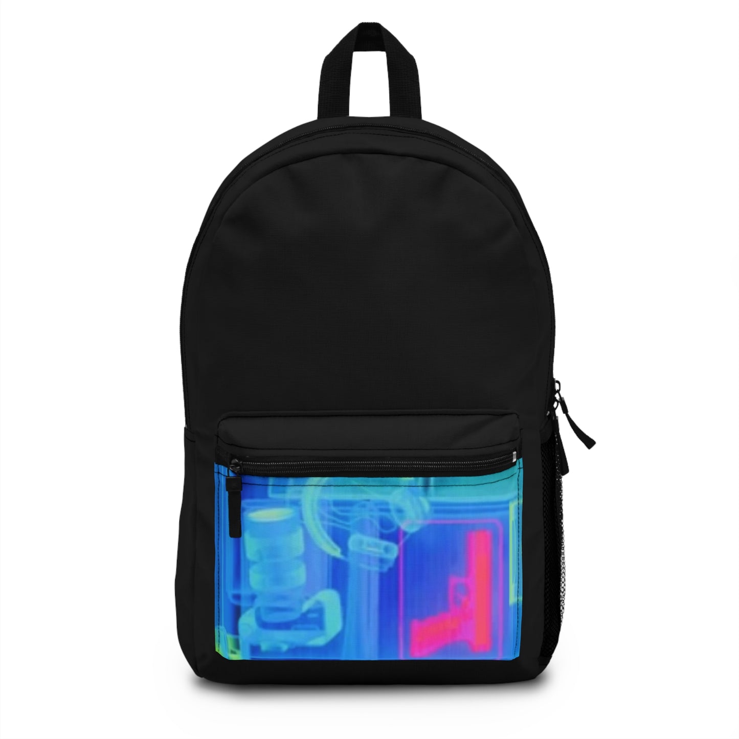 Blue Neon Gradient Backpack — Abstract Vaporwave Front-Pocket Bag