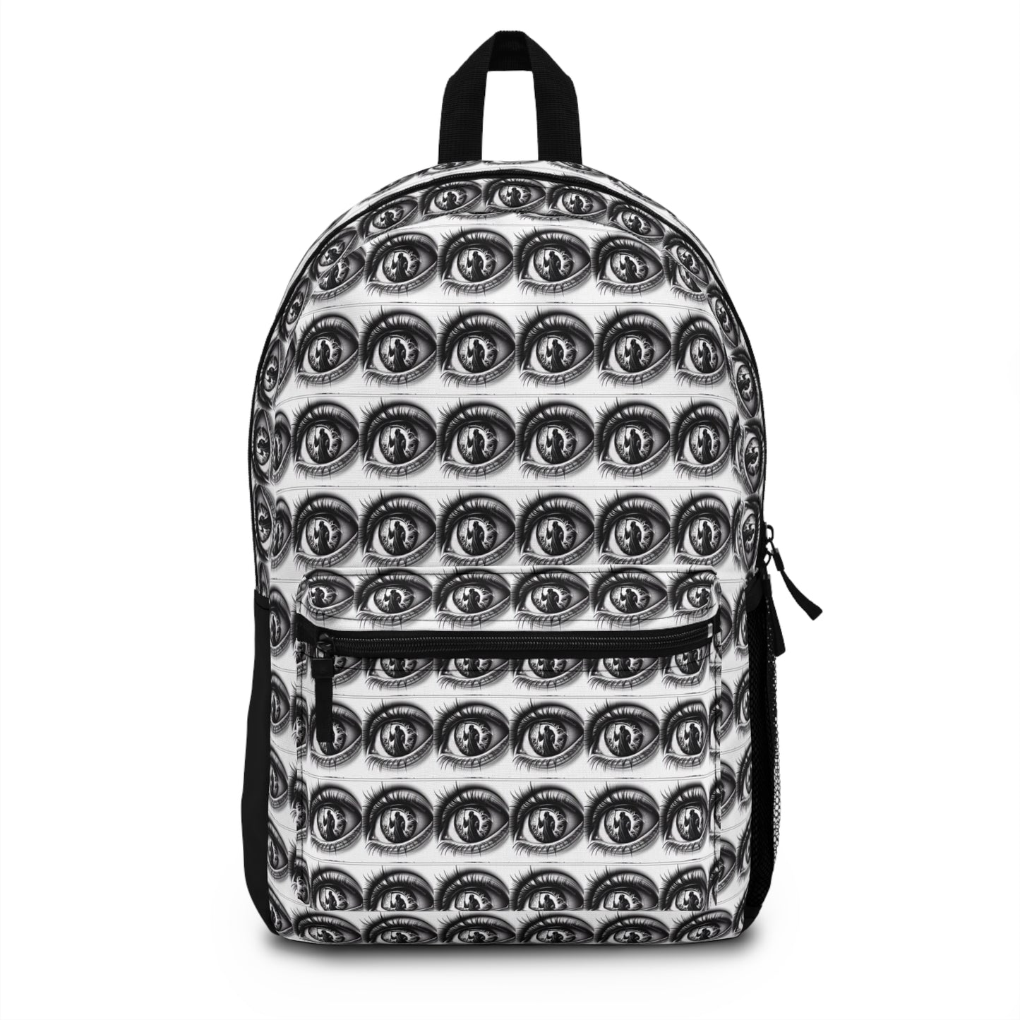 All-Seeing Eye Pattern Backpack — Monochrome Surreal Graphic Bag