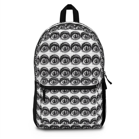 All-Seeing Eye Pattern Backpack — Monochrome Surreal Graphic Bag