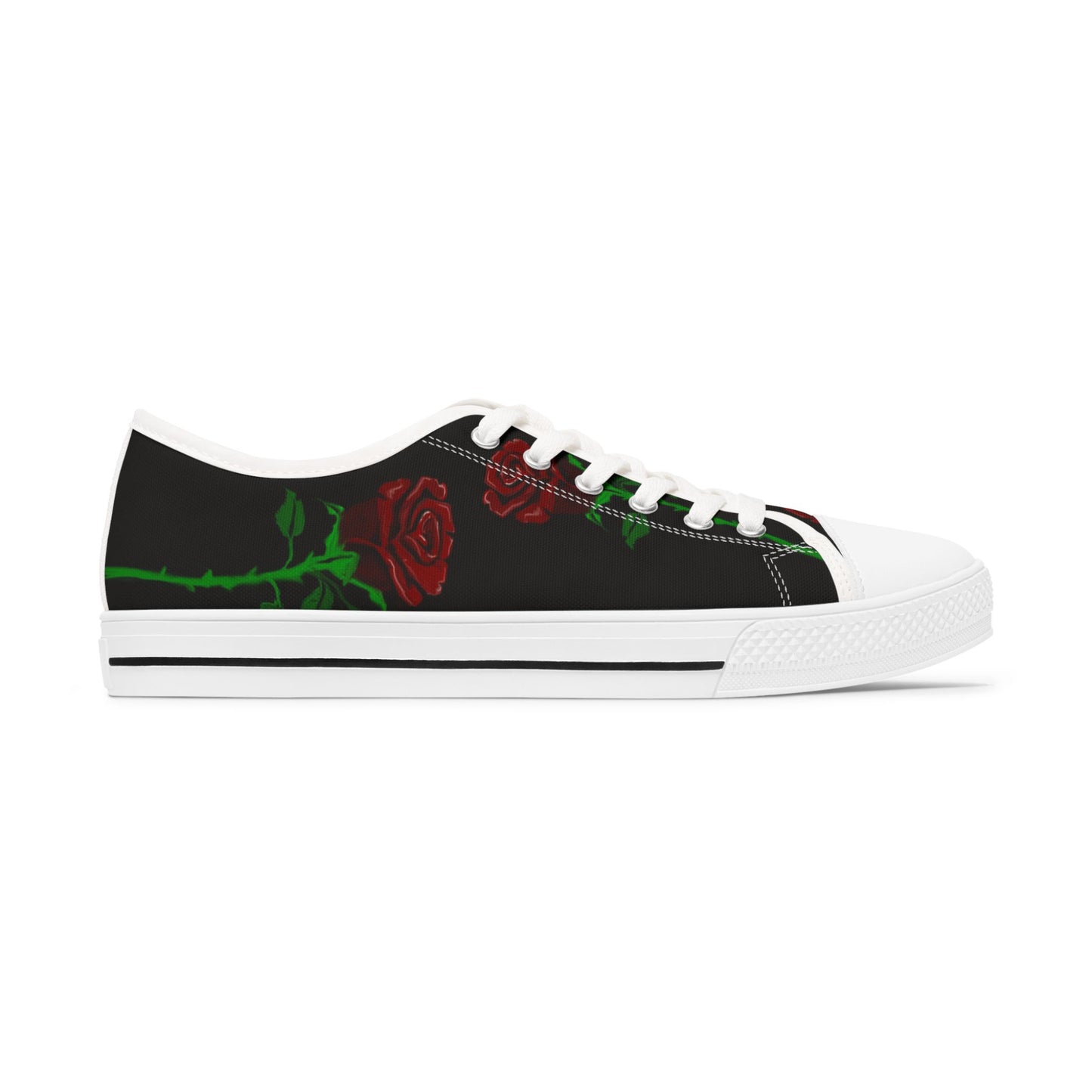 Low Top Sneakers — Black Red Rose Floral Design