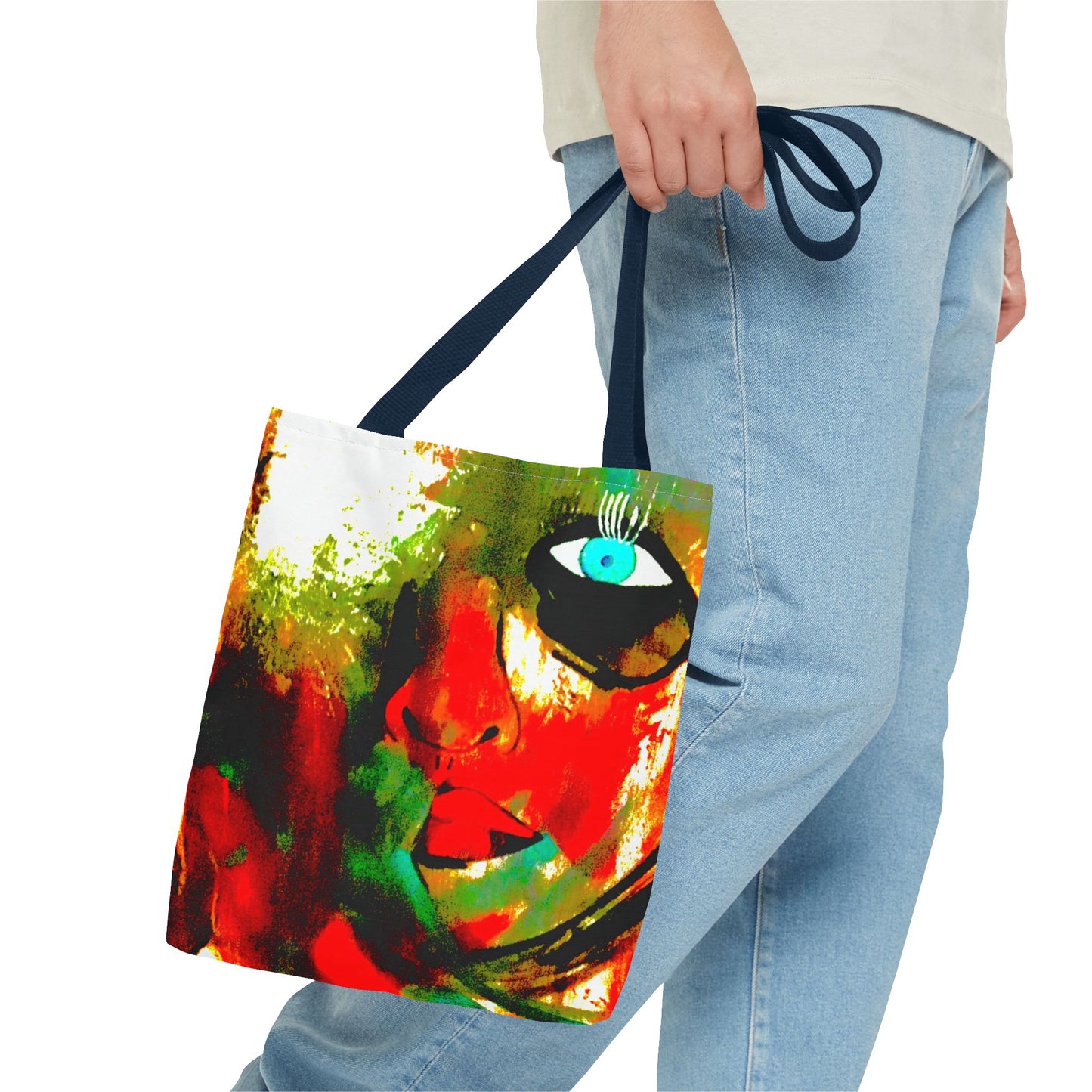 Abstract Face Art Tote Bag — Colorful Expressionist Portrait Design