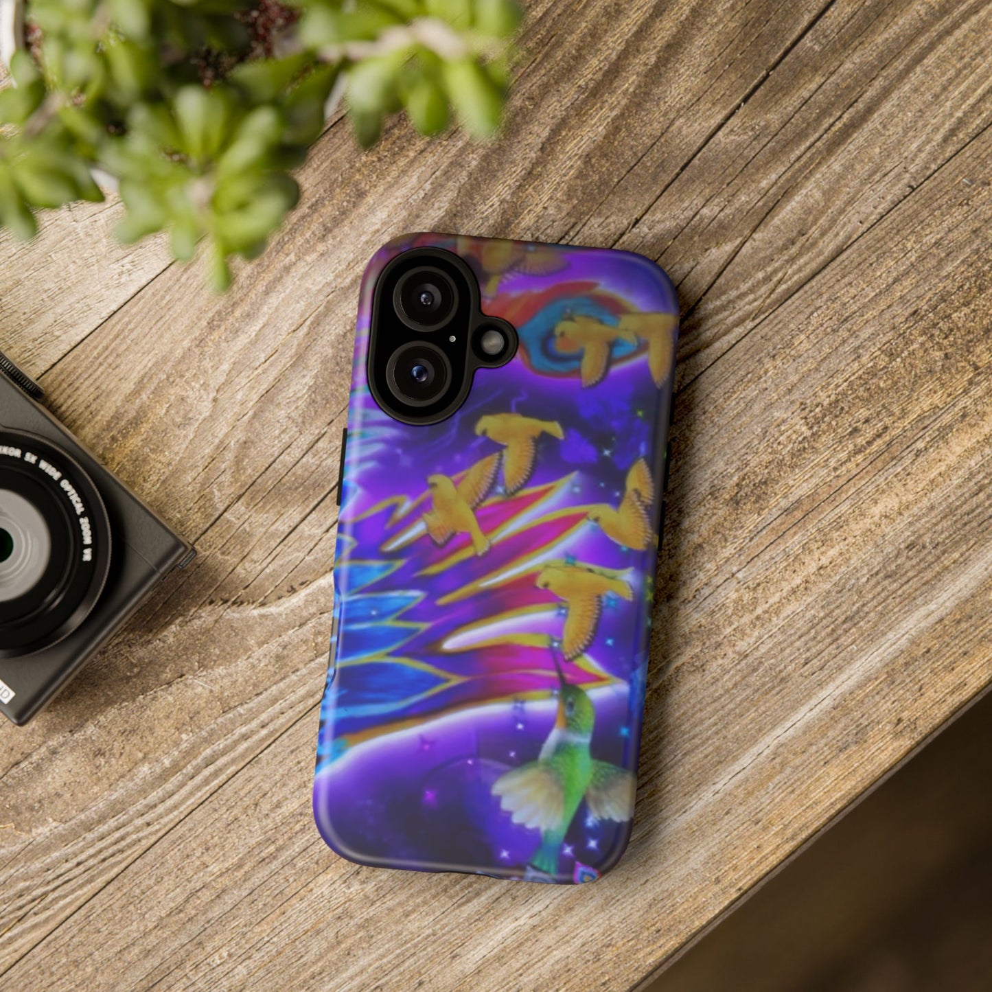 Vibrant Phone Case with Hummingbirds and Stars, Colorful Protective Case, Unique Gift for Nature Lovers, Trendy Tech Accessories, [...]