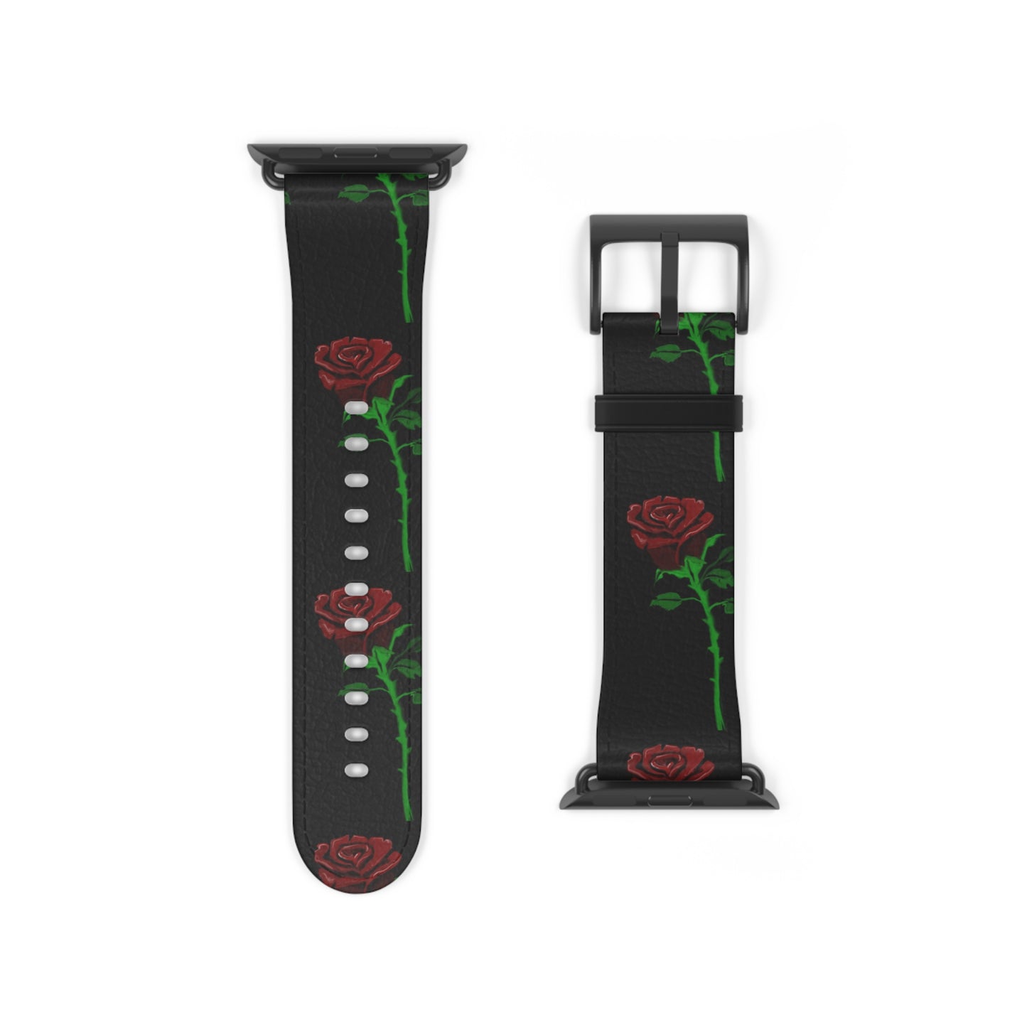 Rose Pattern Watch Band — Black Red Floral Apple Watch Strap