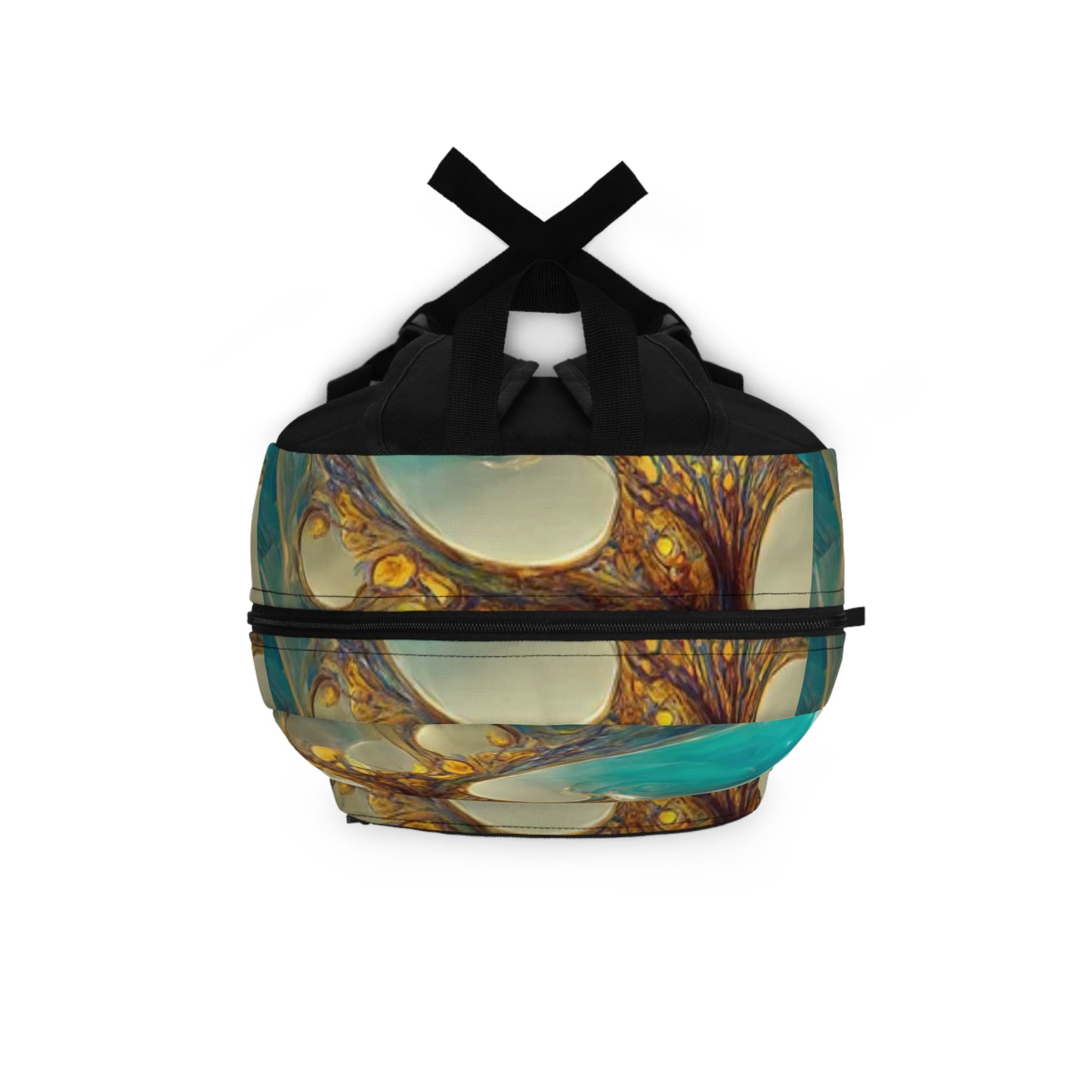 Abstract Ocean Swirl Backpack — Turquoise & Gold Artistic Daypack