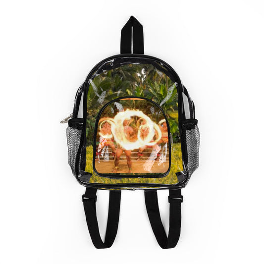 Clear Stadium Backpack with Fire Hoop Photo Print — Transparent Festival School Bag