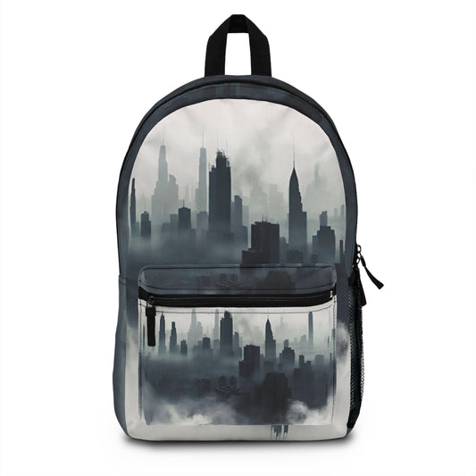 Foggy City Skyline Backpack — Urban Mistscape School & Travel Bag