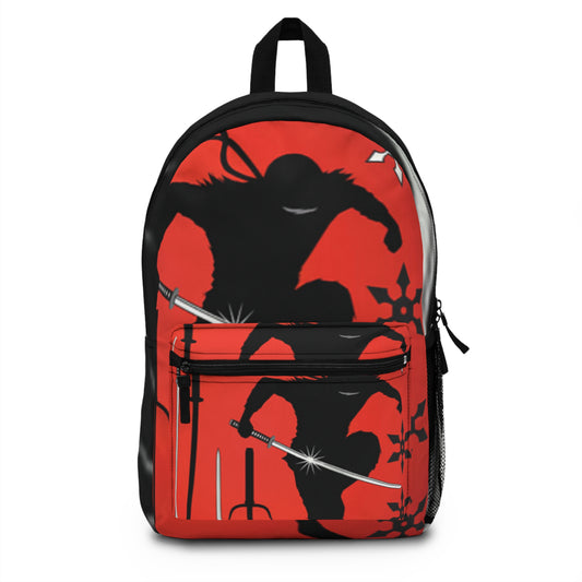 Ninja Silhouette Red Backpack – Stealth Action School Bag