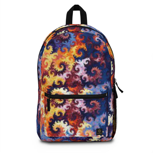 Swirling Flame Fractal Backpack — Colorful Psychedelic Daypack