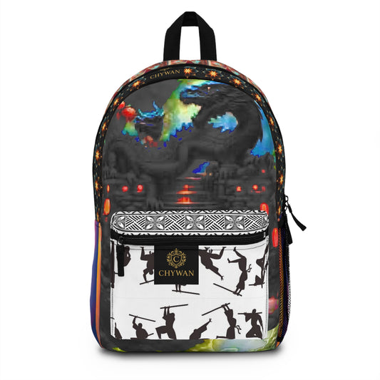 Dragon City Graphic Backpack — Colorful Urban Fantasy School Bag