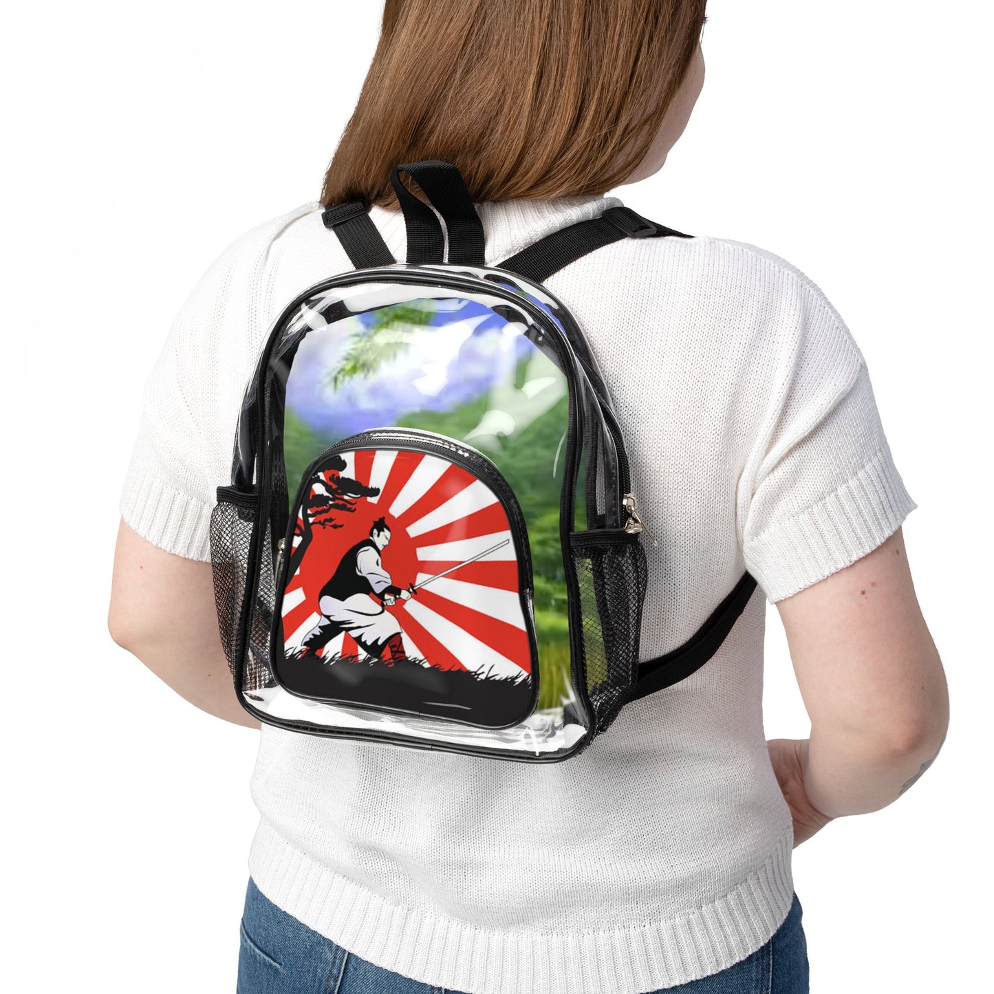 Clear Stadium Backpack — Bold Rising Sun Graphic Clear School & Event Bag
