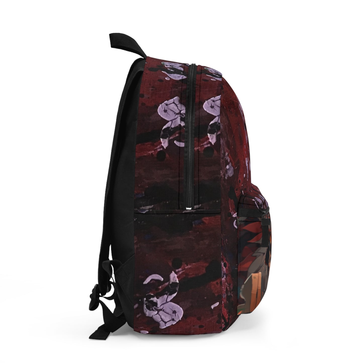 Anime Pilot Girl Backpack — Red Splatter Design, Front Pocket Illustration