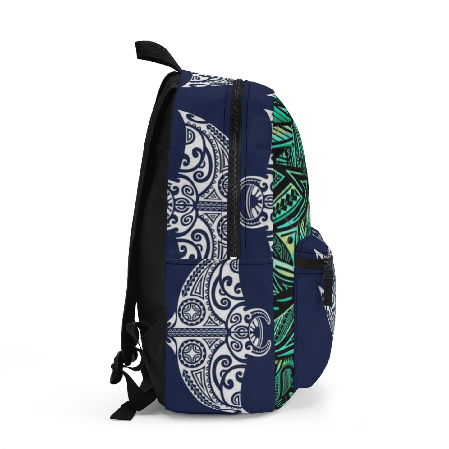 Tropical Tribal Backpack — Green Leaf & Polynesian Wave Design