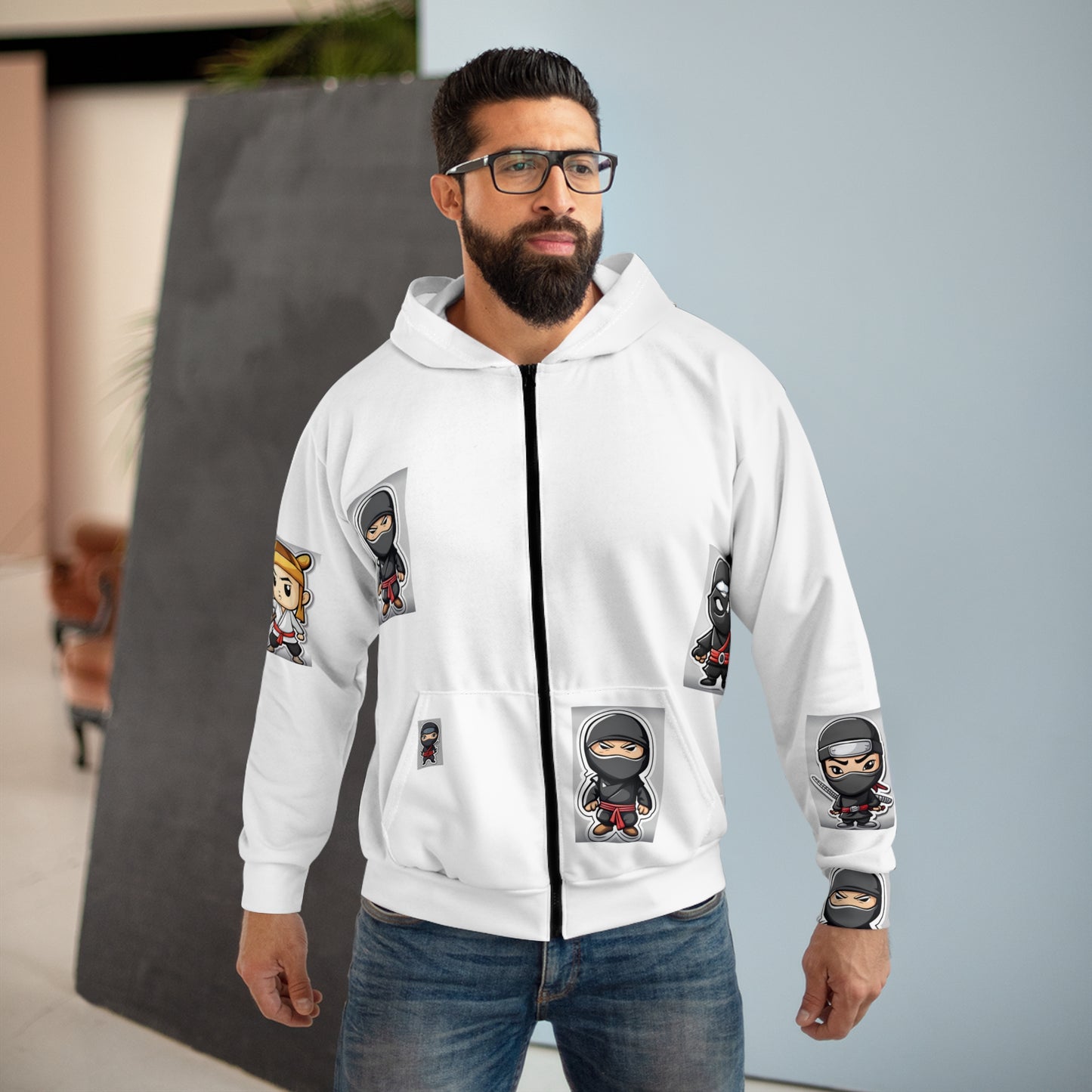 Ninja Characters Zip Hoodie — Cute Chibi Ninjas All-Over Print