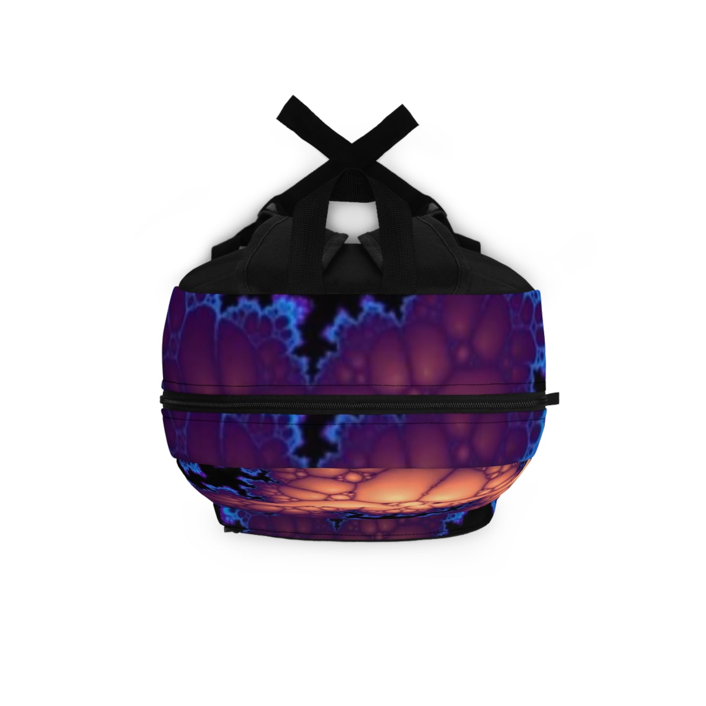 Psychedelic Fractal Backpack — Neon Blue & Orange Abstract Daypack