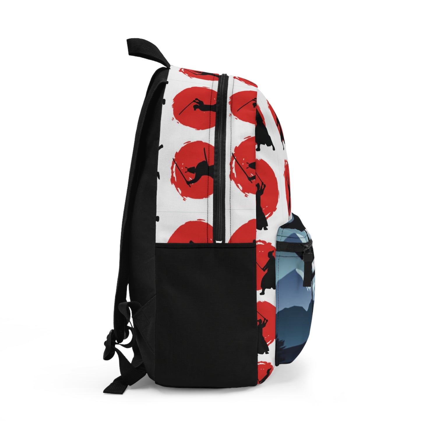 Samurai Silhouette Backpack — Japanese Torii & Red Sun Martial Arts Design