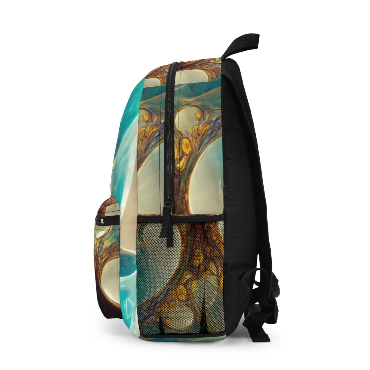 Abstract Ocean Swirl Backpack — Turquoise & Gold Artistic Daypack