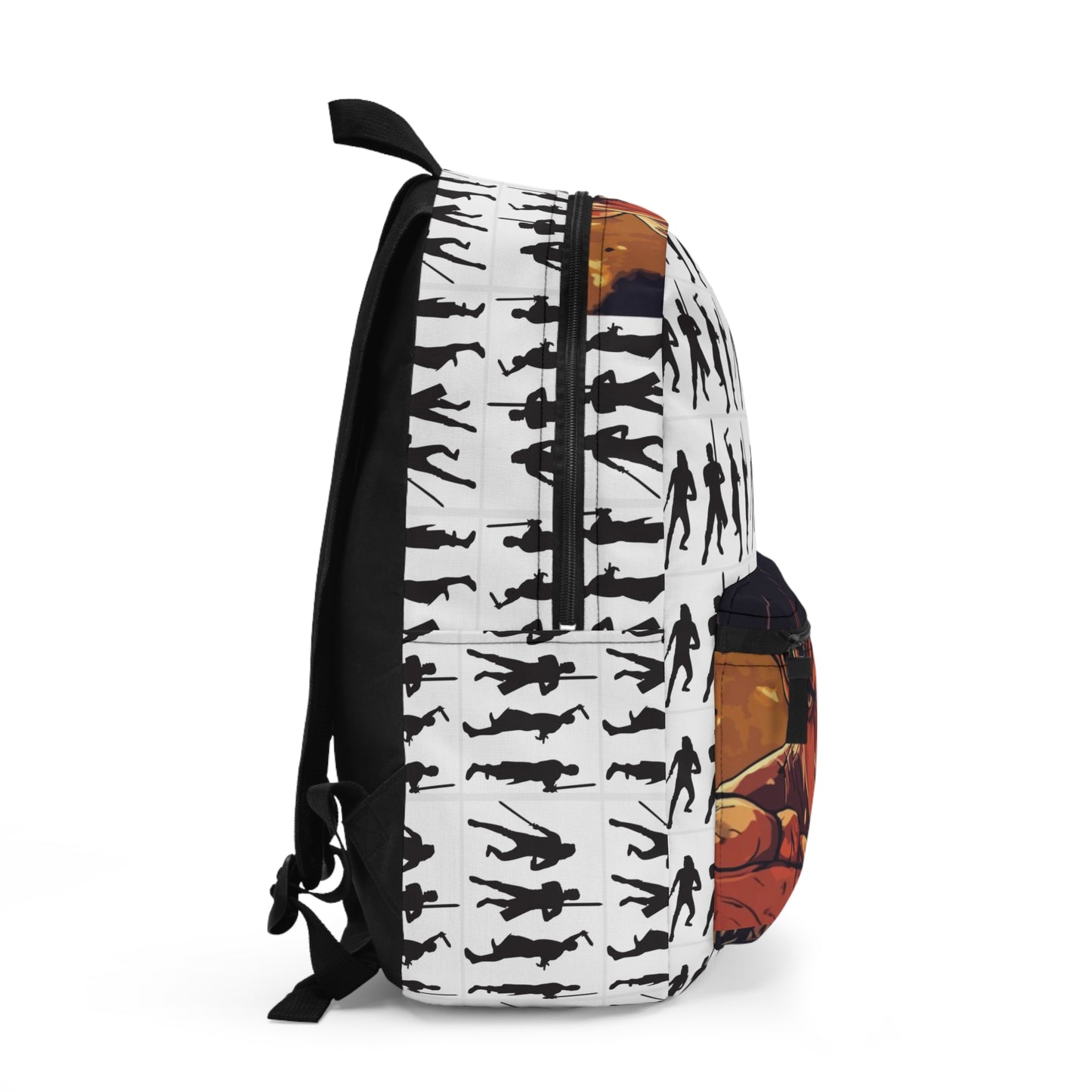 Anime Action Backpack — Intense Manga Face & Silhouette Pattern School Bag