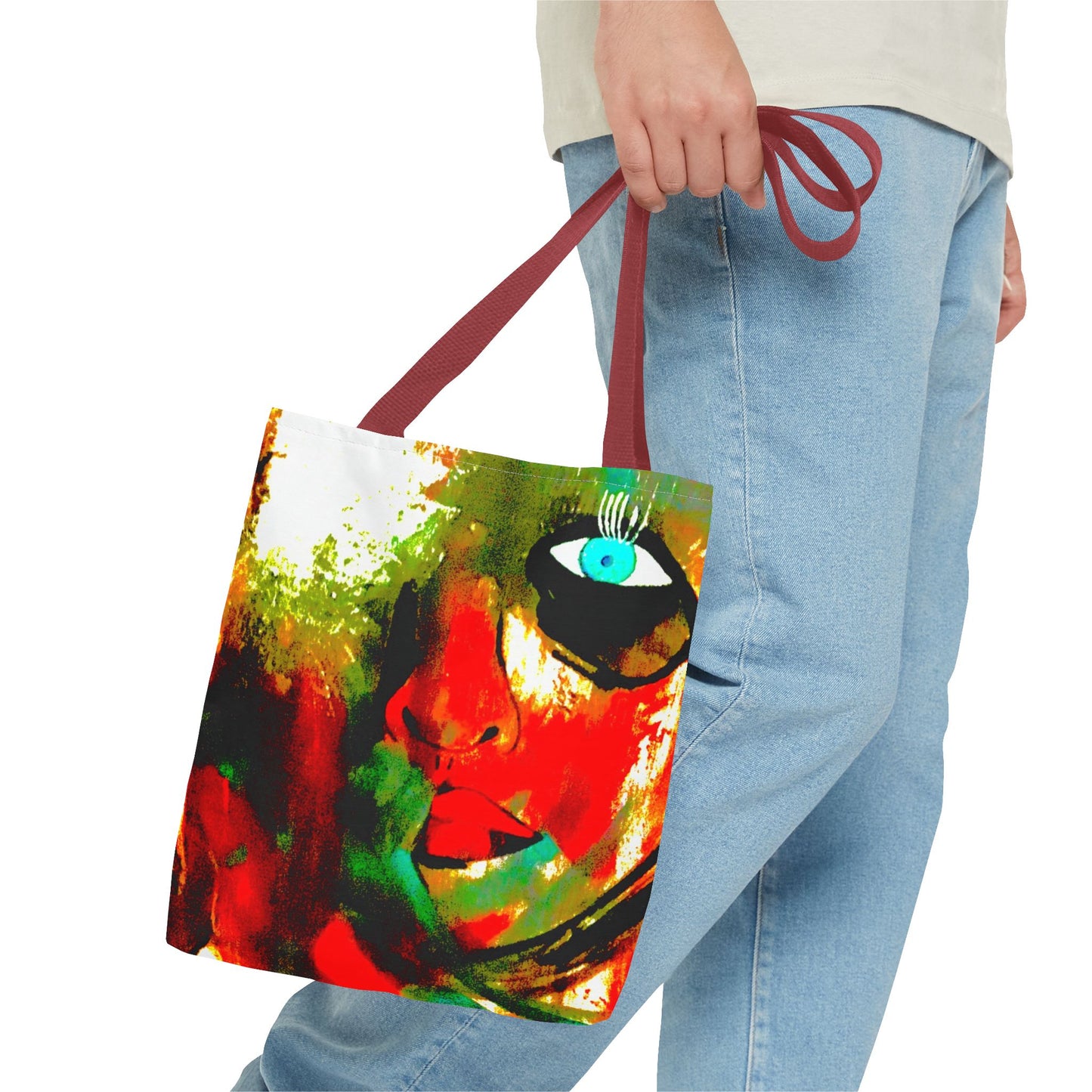 Abstract Face Art Tote Bag — Colorful Expressionist Portrait Design