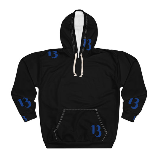 13 Tattoo Flash Hoodie — Vintage Stacked Faces Graphic Pullover