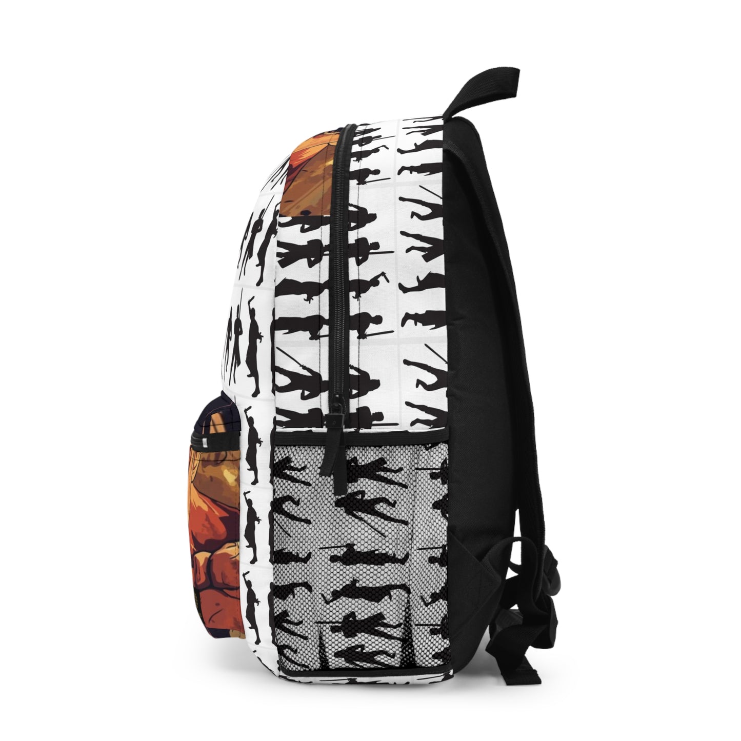 Anime Action Backpack — Intense Manga Face & Silhouette Pattern School Bag