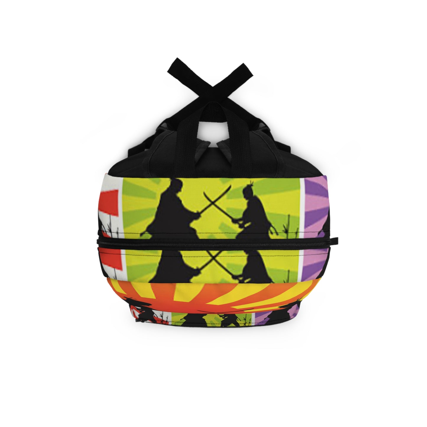 Samurai Sunset Backpack — Retro Rising Sun Swordfighter School Bag