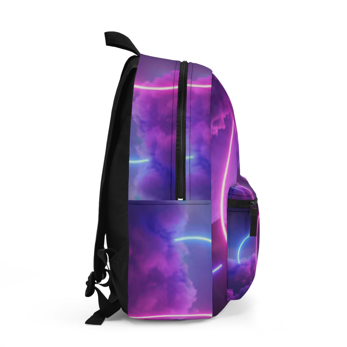 Neon Cloud Backpack — Purple Retro Futuristic Backpack with Glowing Circle Design