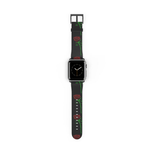 Rose Pattern Watch Band — Black Red Floral Apple Watch Strap