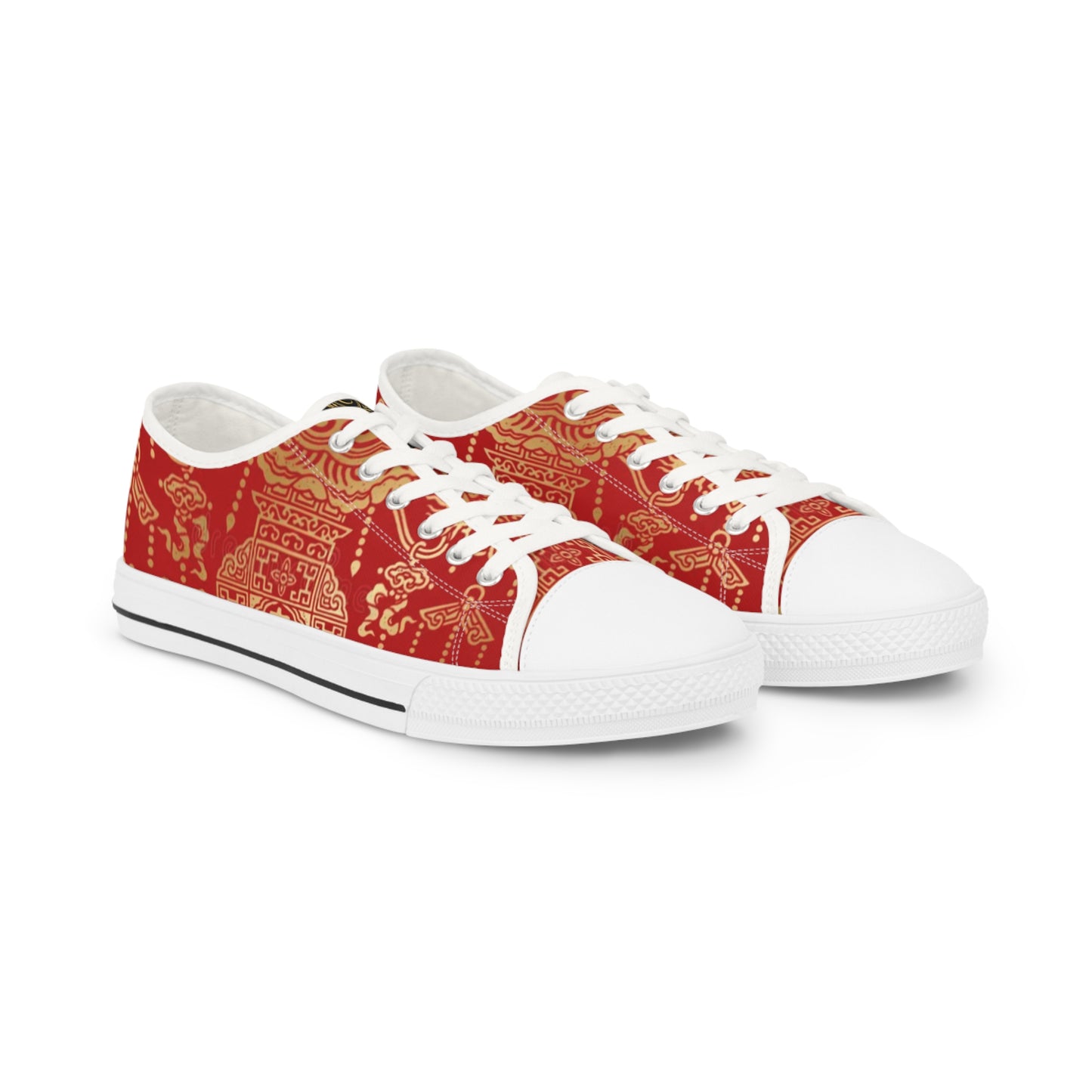 Festive Red Patterned Low Top Sneakers for Men