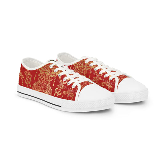 Festive Red Patterned Low Top Sneakers for Men