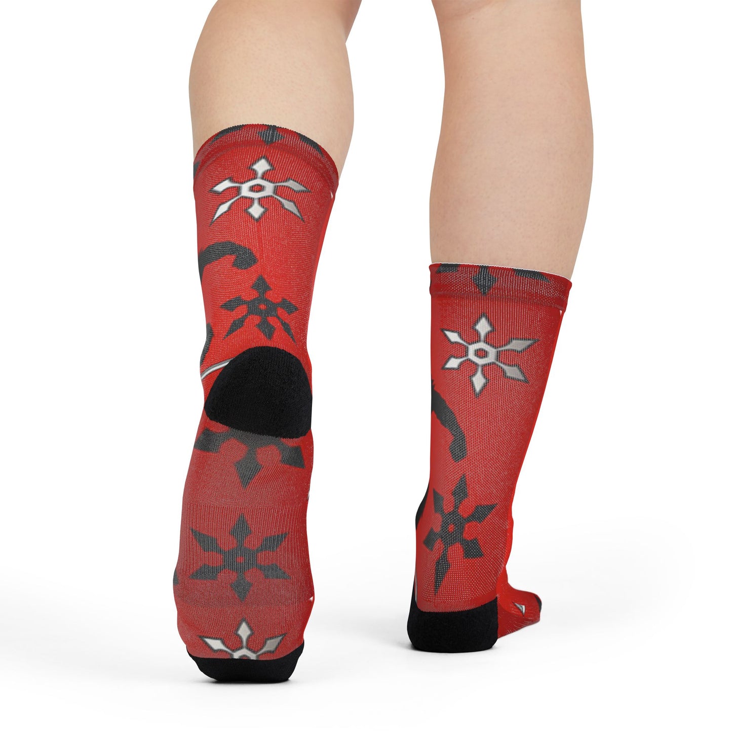Red Bandana Pattern Crew Socks - Sublimated Paisley Design