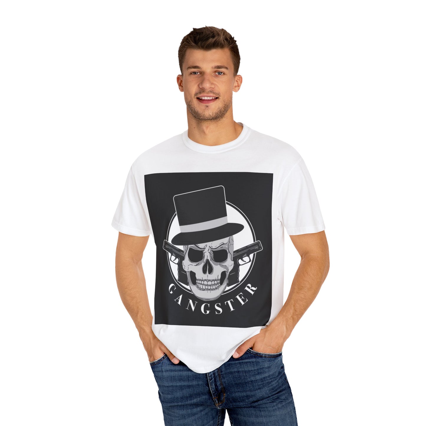 Gangster Skull T-Shirt — Vintage Mobster Hat & Guns Graphic