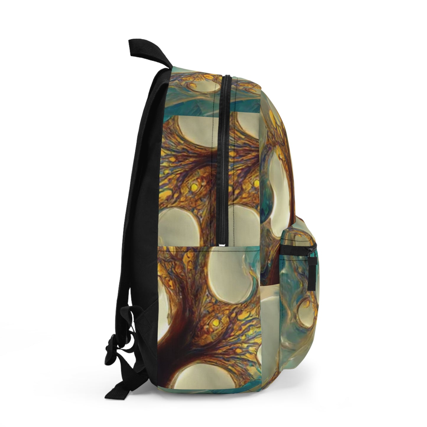 Abstract Ocean Swirl Backpack — Turquoise & Gold Artistic Daypack
