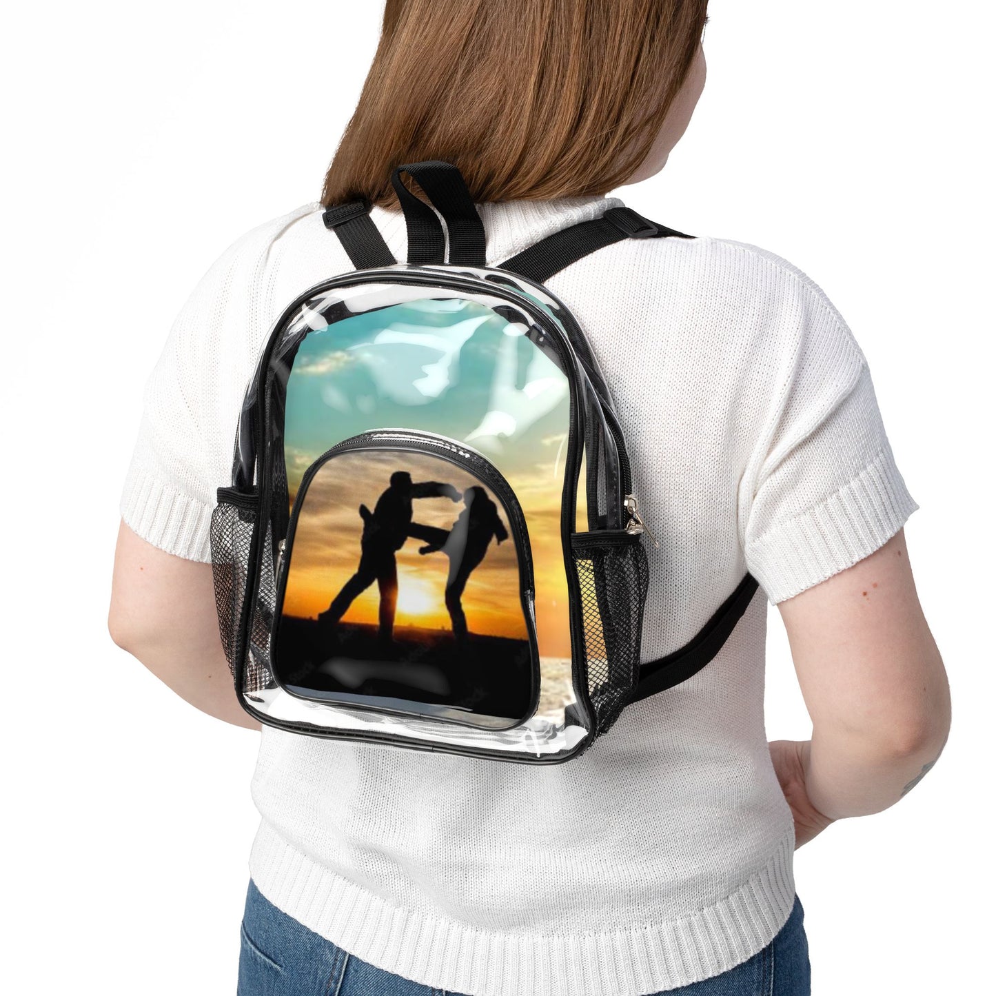 Clear Stadium Backpack with Sunset Concert Silhouette — Transparent Game & Event Bag