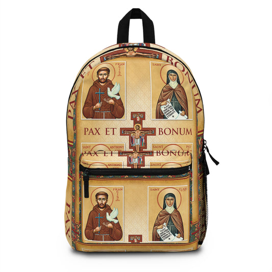 Religious Saint Icons Backpack — 'Pax et Bonum' Inspirational Daypack