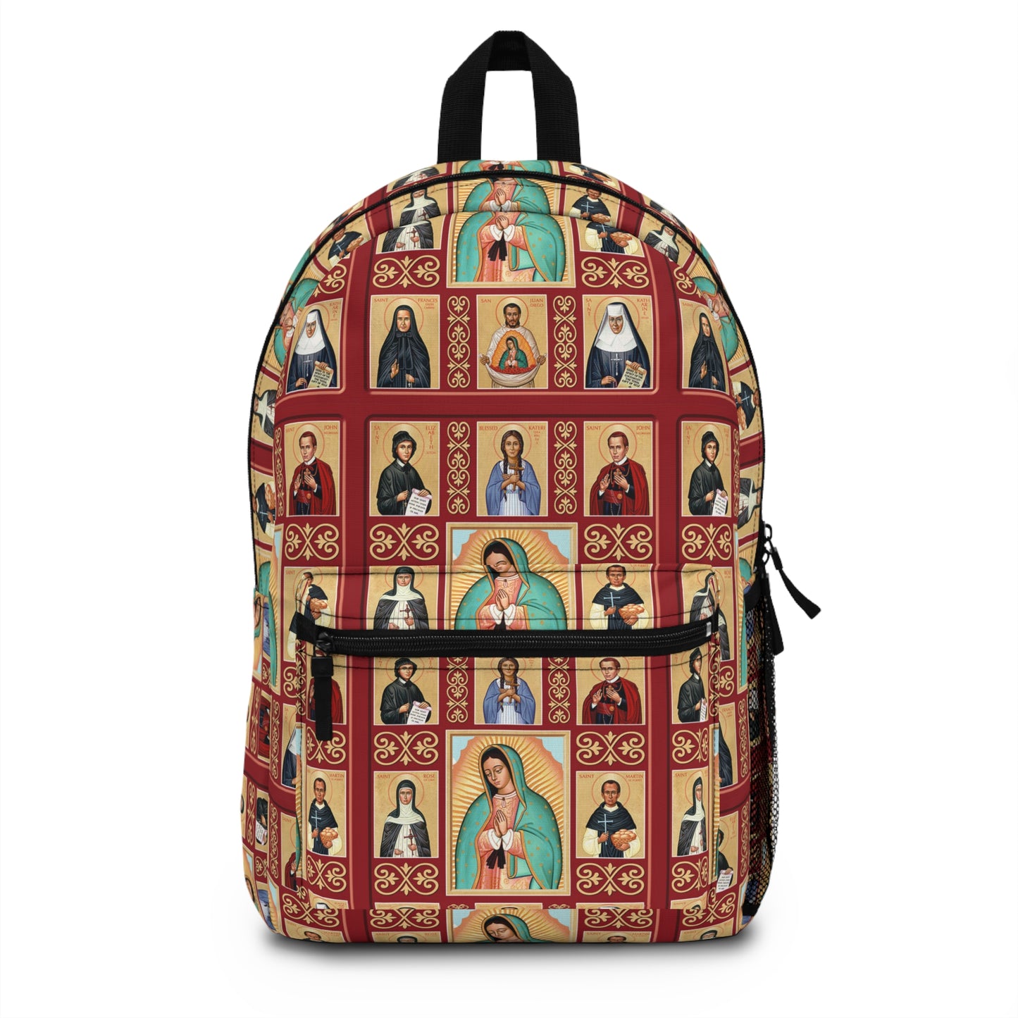 Virgin Mary & Saints Backpack — Catholic Religious Icon Print School Bag
