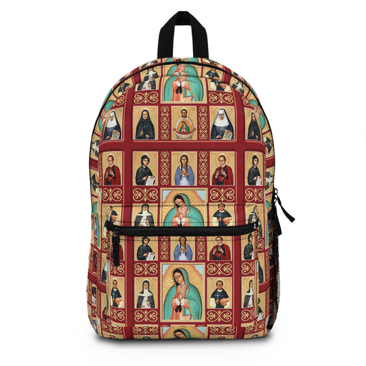 Virgin Mary & Saints Backpack — Catholic Religious Icon Print School Bag